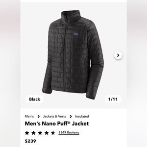 Men’s Patagonia Nano Puff Jacket - Size L - Black